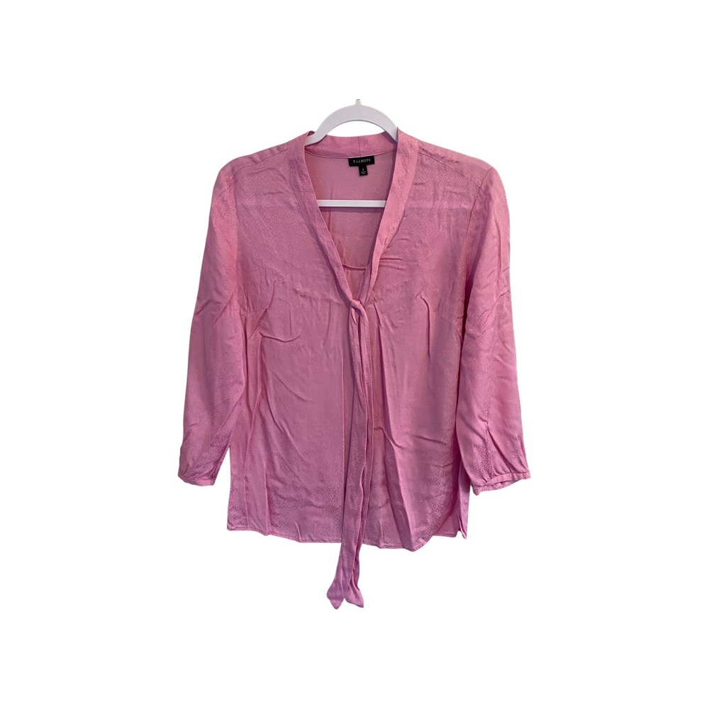 Talbots Pink Tie‎ Neck Long Sleeve Blouse Size 2 Career Casual